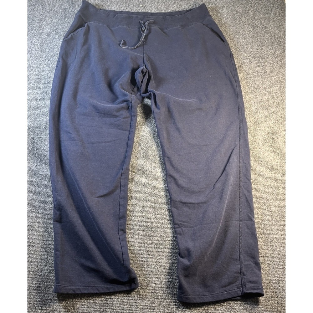 Eddie Bauer Sweatpants Women XXL Navy Blue Wide Leg Cropped Fleece Loungewear